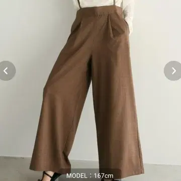 미사용 서스펜더 스트레이트 팬츠 브라운 L / meri 멜빵바지 앤잇