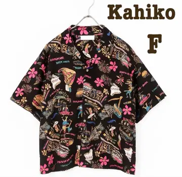 패턴 셔츠 반팔 알로하 셔츠 Kahiko 블랙 카히코 여성용