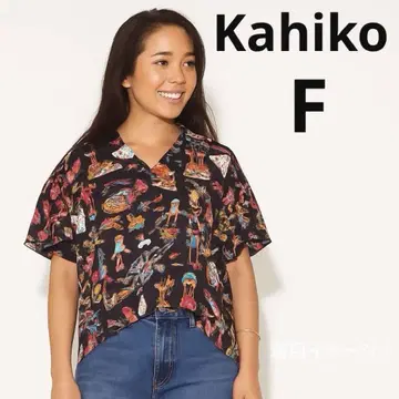 패턴 셔츠 반팔 알로하 셔츠 Kahiko 블랙 카히코 여성용