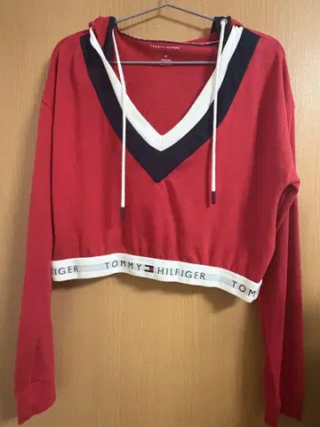 타미힐피거 레드 크롭 후드티 M