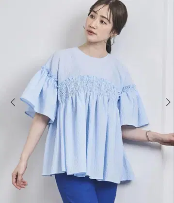 유나이티드 애로우즈 에어리 자카드 셔링 플레어 슬리브 블라우스