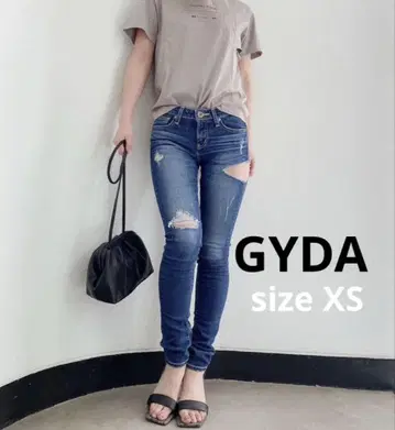 GYDA 데미지 가공 다크 블루 스키니 데님