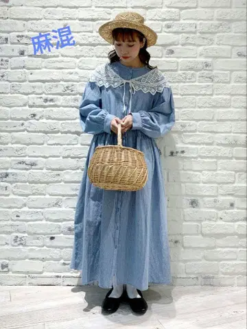 사만사 모스모스 깅엄 스탠드 카라 원피스