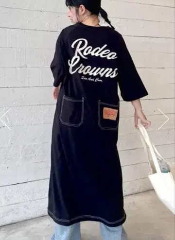 로데오 크라운즈 래글런 컬러 스티치 원피스 BLACK 롱 원피스