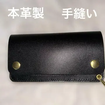천연 가죽 롱 트래커 지갑 블랙 골드