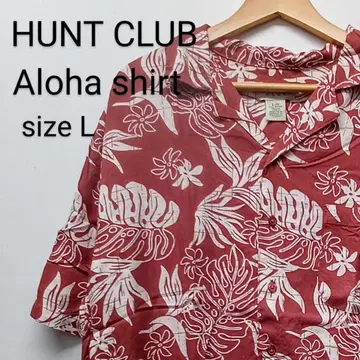 HUNT CLUB 알로하 셔츠 잎 패턴 꽃무늬 L 브라운 화이트 브라운