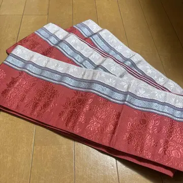 하카타 오리 반폭 오비 차분한 핑크