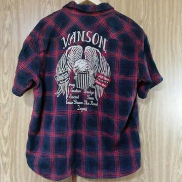 VANSON 반손 이글 자수 체크 셔츠 레드 XXL