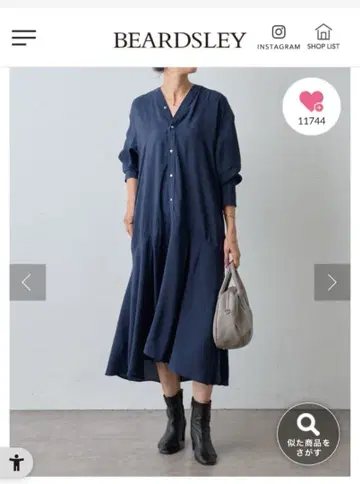 네이비 레이온 혼방 셔츠 원피스 F
