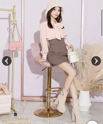 미셸 마카롱 브라운 타이트 스커트 백 레이스업 F