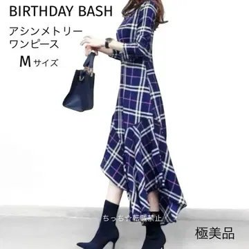 새상품급 BIRTHDAYBASH 원피스 체크 7부 소매 비대칭 M