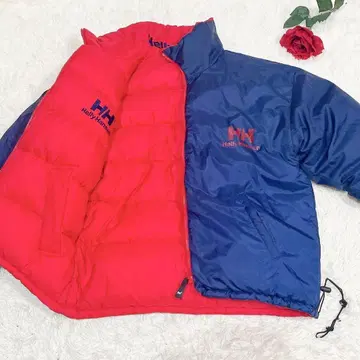 컨디션 최상 HELLY HANSEN 다운 자켓 리버서블 파랑 빨간색