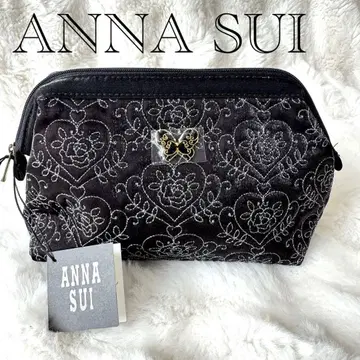 새상품 ANNA SUI 블랙 코듀로이 파우치 메이크업 보라색 퍼플