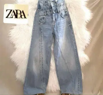 ZARA 자라 더블 허리 밴딩 와이드 데님 팬츠 라이트 블루 32