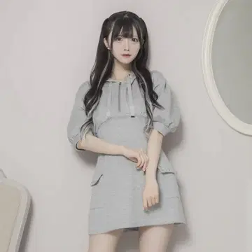 pium 스터드 포켓 맨투맨 원피스 그레이