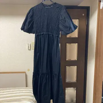 자라 블랙 셔링 반팔 롱 원피스