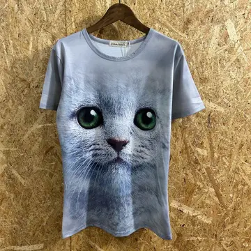YIBAIHAO 티셔츠 애니멀 프린트 고양이 전면 프린트 광택감 무료배송