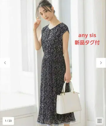 any sis 플라워 플리츠 블랙 원피스 온워드 카시야마