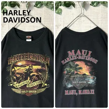할리데이비슨 반팔 티셔츠 양면 프린트 MAUI 바이크 블랙 2XL