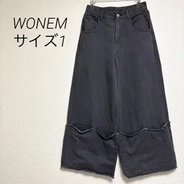 WONEM 플랩 휴지 와이드 레그 청바지 팬츠 다크 그레이