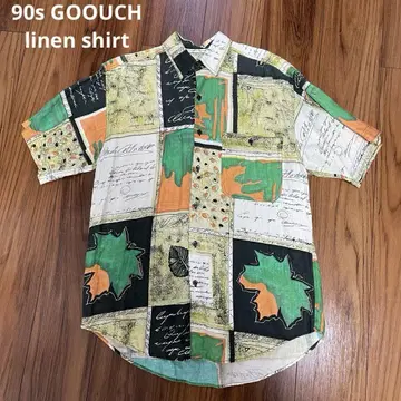 90s GOOUCH 구치 린넨 셔츠 올 패턴 반팔 S