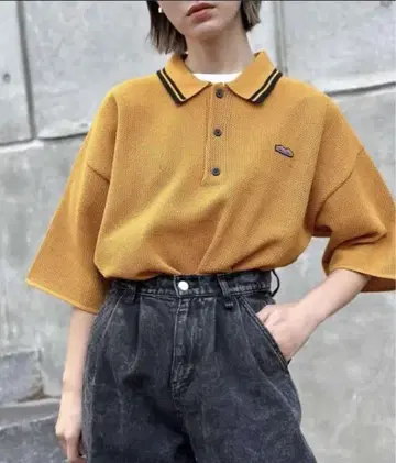 머스타드 컬러 피케 셔츠 반팔