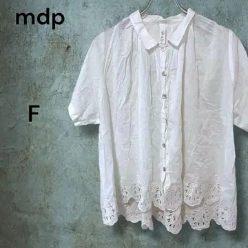 mdp 샹브르 드 샤름 [ F ] 물고기 패턴 자수 화이트 블라우스 반팔