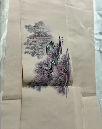 풍경화 자수 후쿠로 오비 연한 베이지