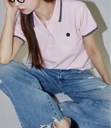 MARY QUANT 원포인트 자수 사슴 무늬 피케 셔츠 25SS 핑크