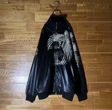 일본풍 패턴 학 트랙 자켓 양면 자수 저리 블랙 2XL 정도