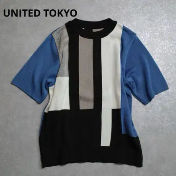 UNITED TOKYO 컬러 블록 디자인 반팔 니트 일본제