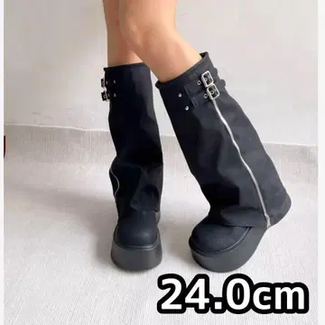 지퍼 커버 부츠 24 롱 부츠 통굽 블랙 한국 Y2K