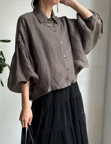doudou 숏 기장 시어 셔츠 차콜 그레이