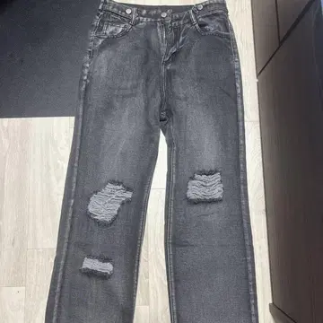 데미지 가공 y2k 다크 그레이 스트레이트 데님