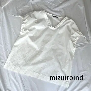 mizuiroind 블라우스 개더 슬리브 코튼 100% 화이트