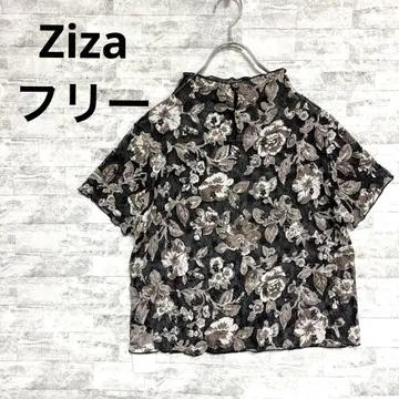 미사용 새상품 [Ziza] 꽃무늬 반팔 비침 있는 상의 프리 사이즈