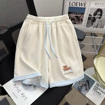 강아지 자수 크림 숏팬츠