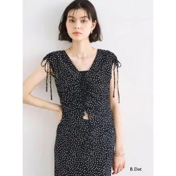 코코딜 메쉬 프린트 개더 원피스