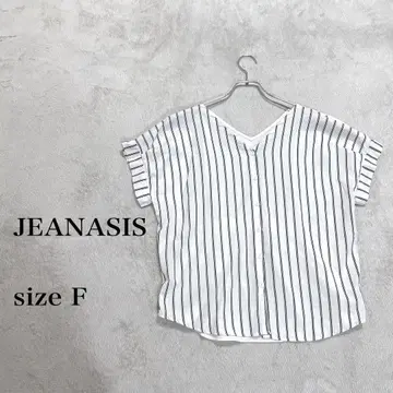 JEANASIS 스트라이프 V넥 반팔 셔츠 화이트 size F