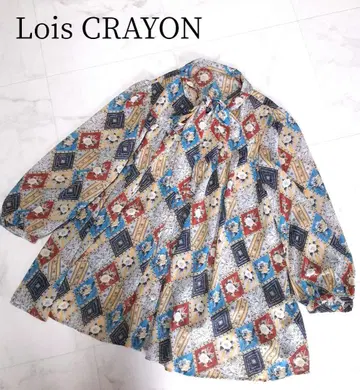 Lois CRAYON 앤티크 패턴 보타이 블라우스 M