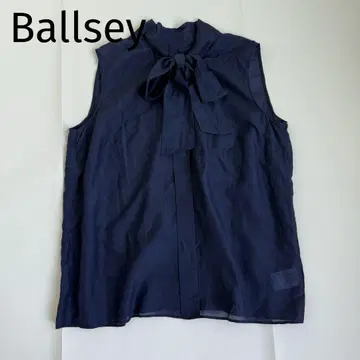 Ballsey 코튼 실크 보타이 블라우스 슬리브리스 네이비