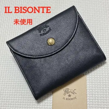 미사용 IL BISONTE 가죽 3단 폴더형 지갑 W 후크 다크 네이비