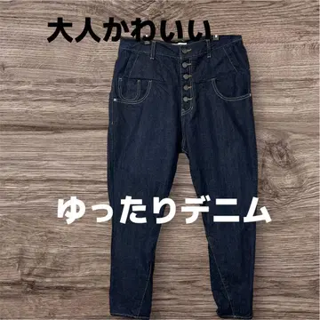 루즈핏 데님 다크 블루 버튼 플라이