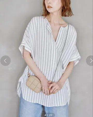 저널 스탠다드 레이온 린넨 노카라 블라우스
