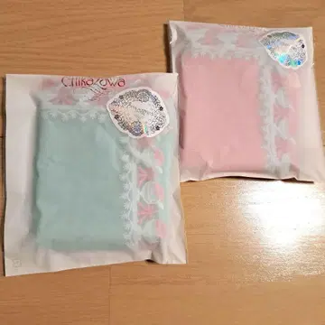 [새상품 미사용] 치카자와 레이스 타월 손수건 빙수 블루 핑크 2매 세트