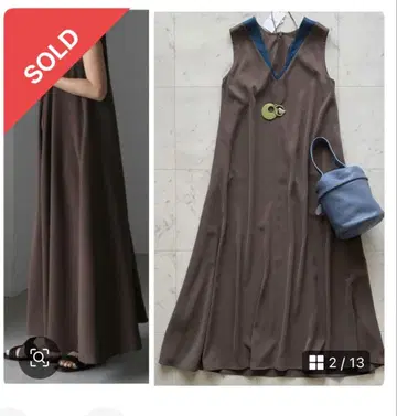 브라운 슬리브리스 롱 원피스