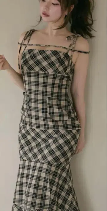 Cecily check long dress ( beige )