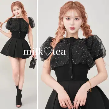 택 포함 새상품 다리치 시어 도트 가디건 블랙