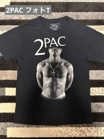 2PAC 포토 프린트 티셔츠 블랙 남성용 M 랩 구제 의류 힙합
