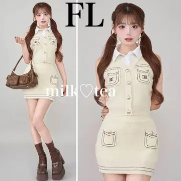 택 포함 새상품 다리치 스티치 DD 로고 니트 셋업 FL 아이보리
